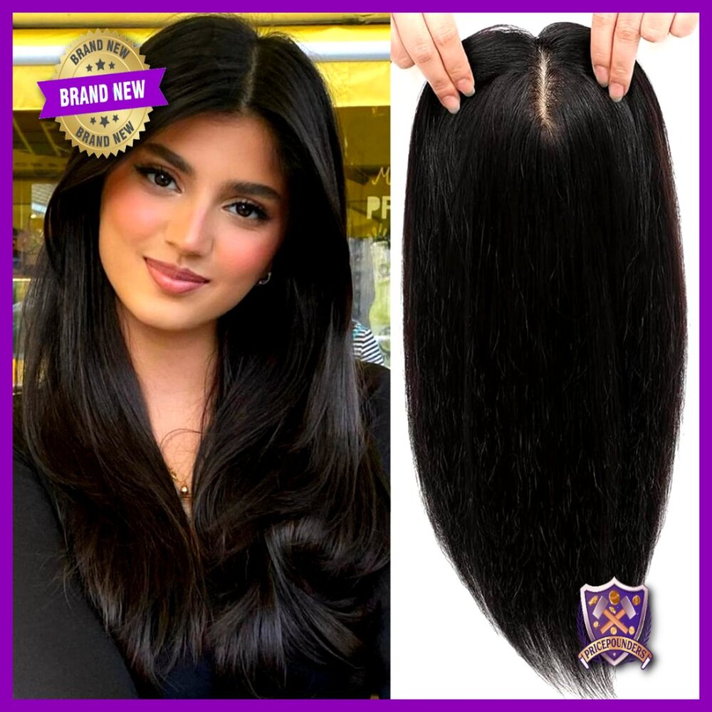 Human Hair Topper No Bangs 15 Inch Skin Scalp Base Elegant Natural